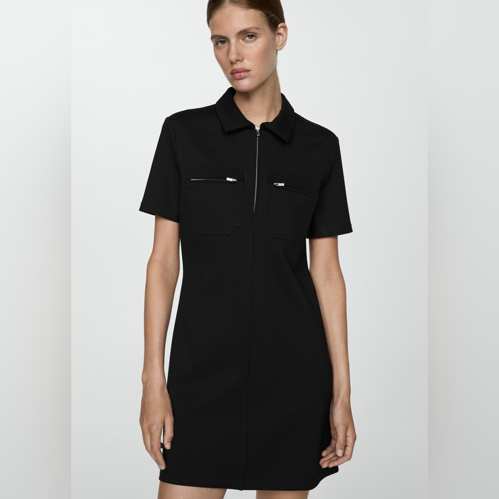 Mango Black Polo Neck Zip Dress | Size 8 | Zipper Pockets